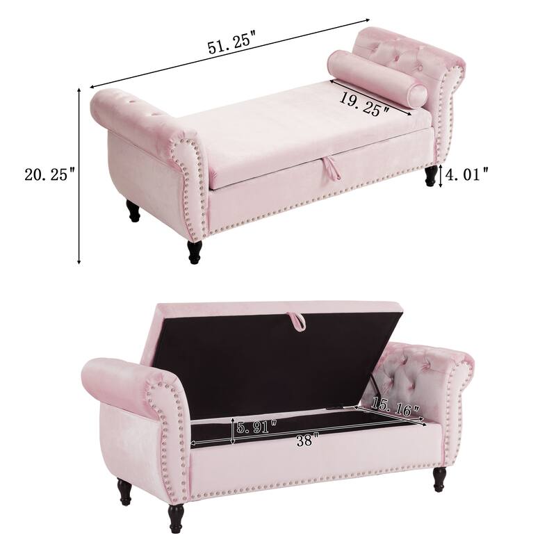 Velvet Storage Ottoman Bench with Pillow Multifunctional Rectangular Design