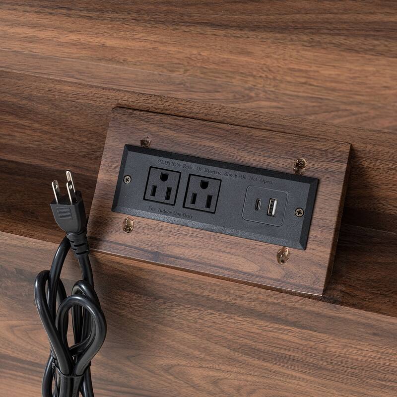 Rossetta Mid-Century Minimalist Style Built-In Charging Station Nightstand with Small Archway Mirror Cuts Drawer Doors