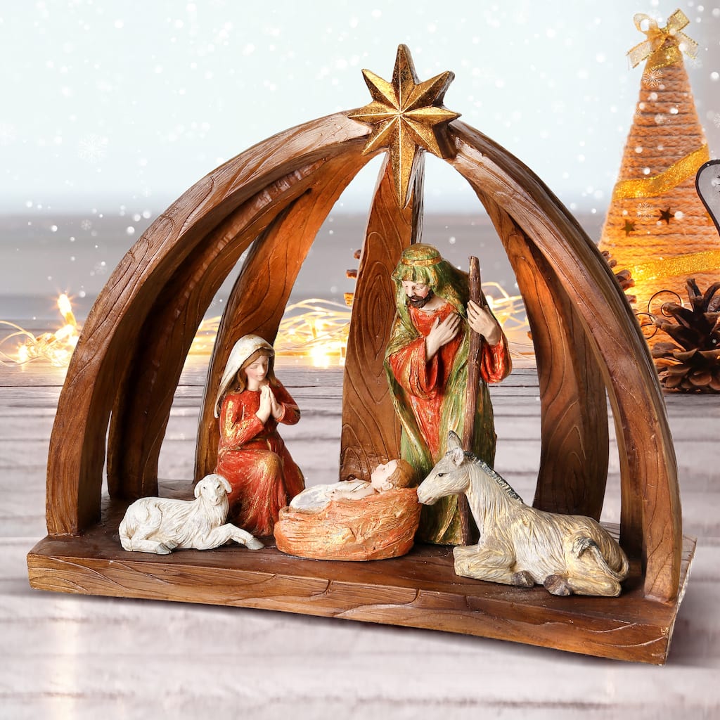 15" Resin Nativity In Arch Cresh W/Star