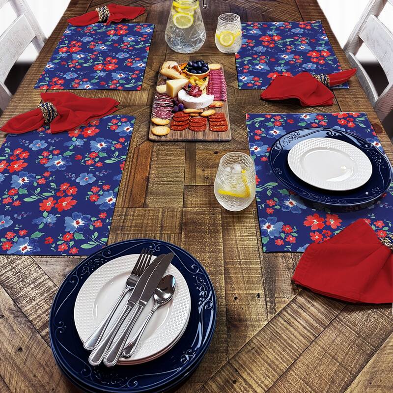 Freedom Flowers 4-Pack Poly-Cotton Blend Placemats Manufactured in The USA Machine Washable Dryer Safe