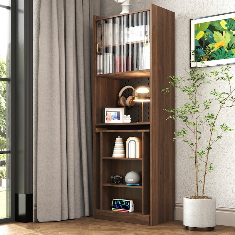 Roomfitters Folding Desk with Storage, Space-Saving Foldable Computer Desk for Home Office, Bedroom, or Apartment, Walnut - Walnut
