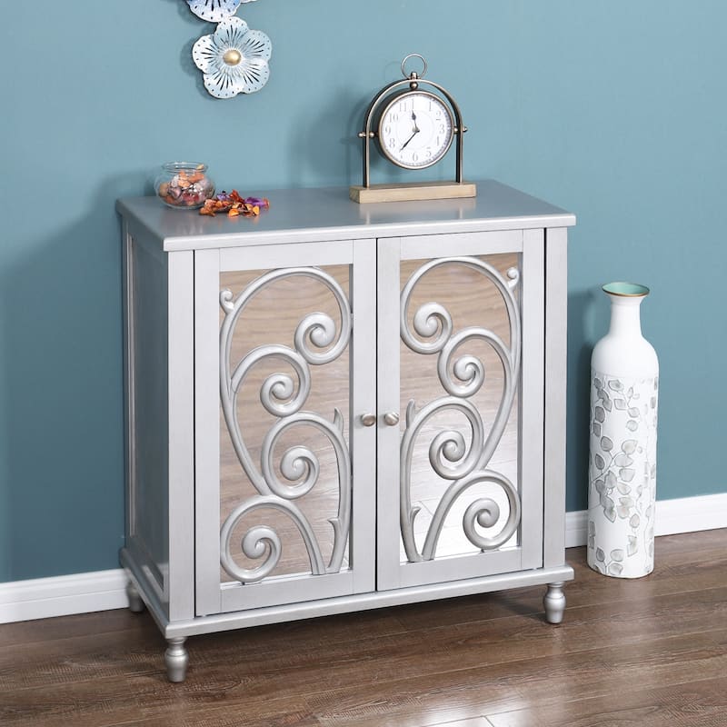 Sophia & William Silver 2-Door Fujimori Mirror Accent Storage Cabinet