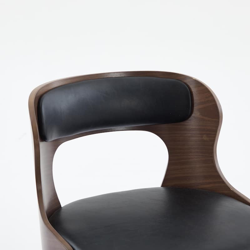 SEYNAR PU Leather 360 Degree Swivel Open Back Bar Stools Wood Legs Set of 4