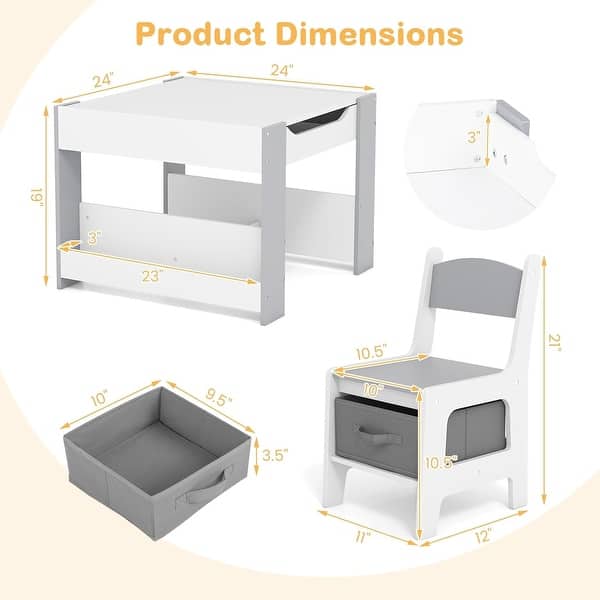 Kids' Table & Chairs 4-in-1 Wooden Activity Set w/2-Layer Bookshelf