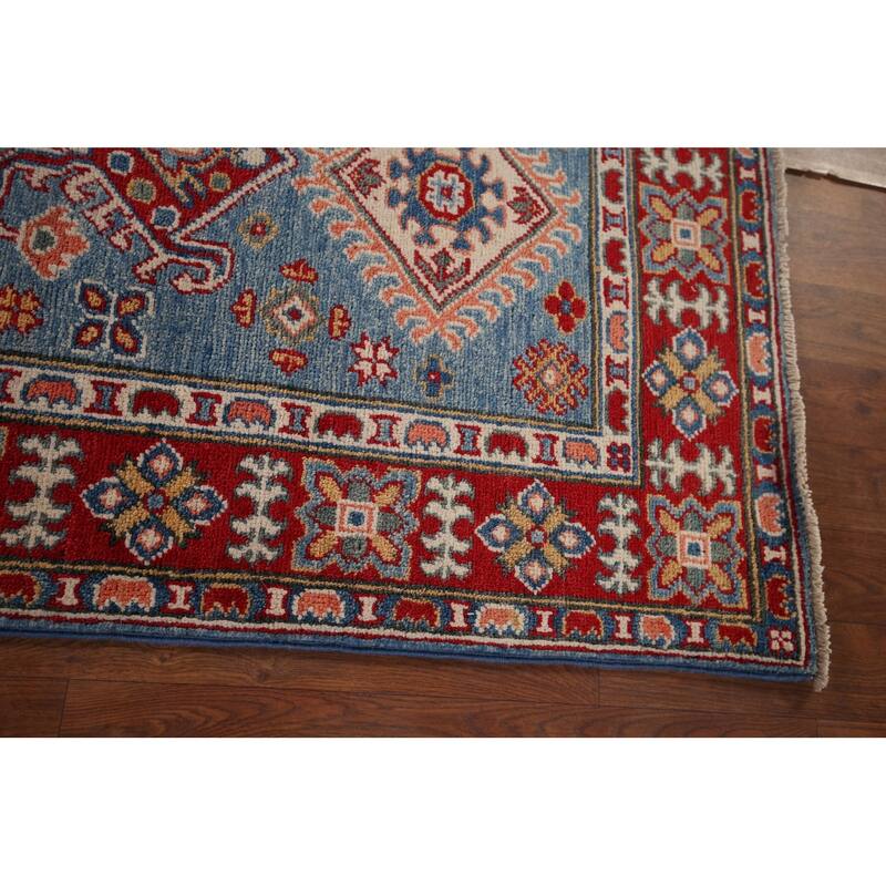 Blue Geometric Kazak Oriental Runner Rug Handmade Wool Carpet - 2'8" x 9'9"