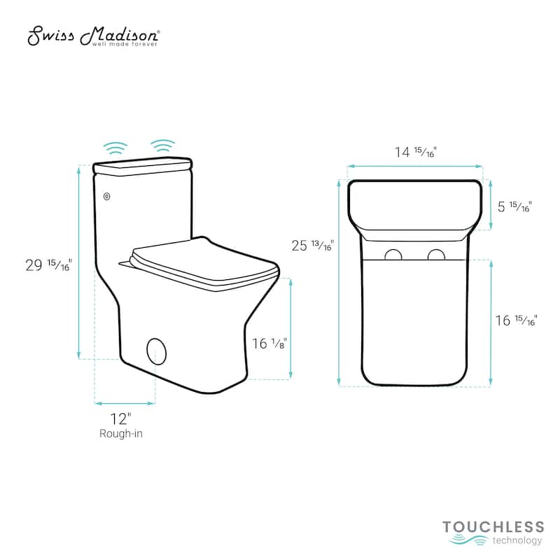 Charme One-Piece Square Toilet Dual-Flush 1.1/1.6 Gpf, Touchless - 25.8" x 14.95" 29.95"