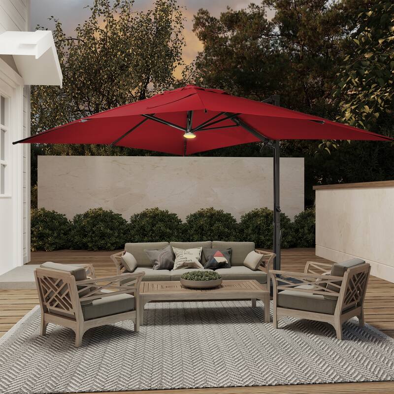 10 x 13ft Patio Cantilever Market Umbrella with Bluetooth Lights