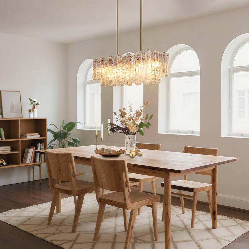 Elver Modern Luxury Gold 7-Light Chandelier Textured Glass Kitchen Island Light - W31" x H12"