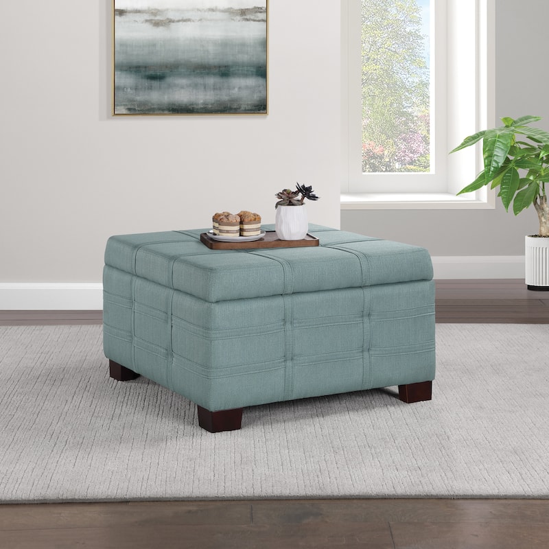 Detour Strap Square Storage Ottoman in Faux Leather