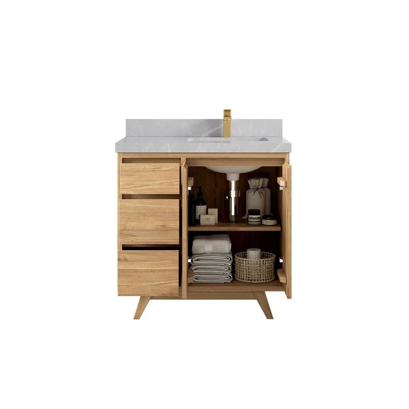 Willow Collections 36 in. W x 22 in. Madison Teak Single Right Offset Sink Bathroom Vanity with Countertop