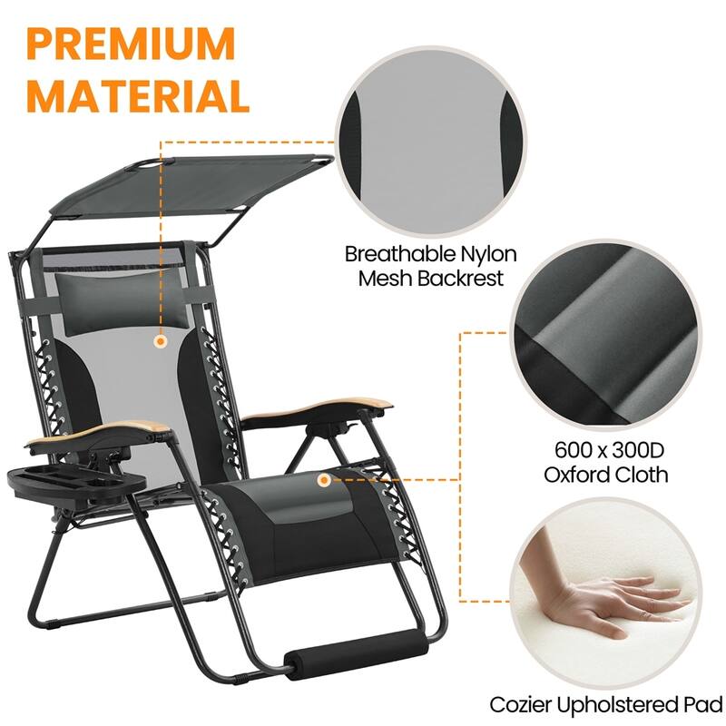 Yaheetech 29in Outdoor Zero Gravity Chair with Sun Shade Oversized