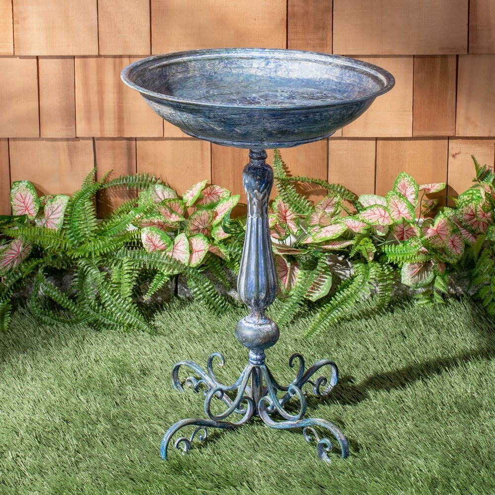 SAFAVIEH Outdoor Brisa Victorian Scroll Iron Bird Bath - 19" W x 19" D x 27" H - 19"W x 19"D x 27"H