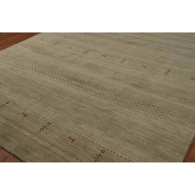 Hand Knotted Oriental 100% Wool Carpet Tribal Animal Pictorial Green Gabbeh Area Rug - 9' 9'' X 8' 1''