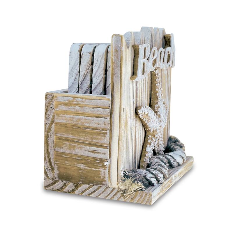 CoTa Global Baja Beach Starfish Nautical Wooden Coaster Set - 9Lx5.75Wx5H inches.