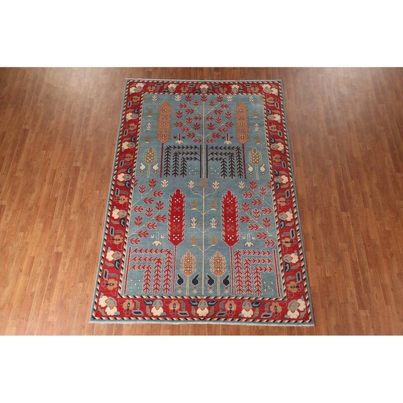 Traditional Blue Kazak Living Room Area Rug Handmade Wool Carpet - 6'6" x 9'9"