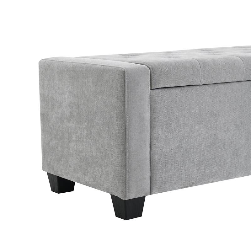 48" Light Grey Storage Ottoman Bench with Safety Hinge, 350 lb Capacity