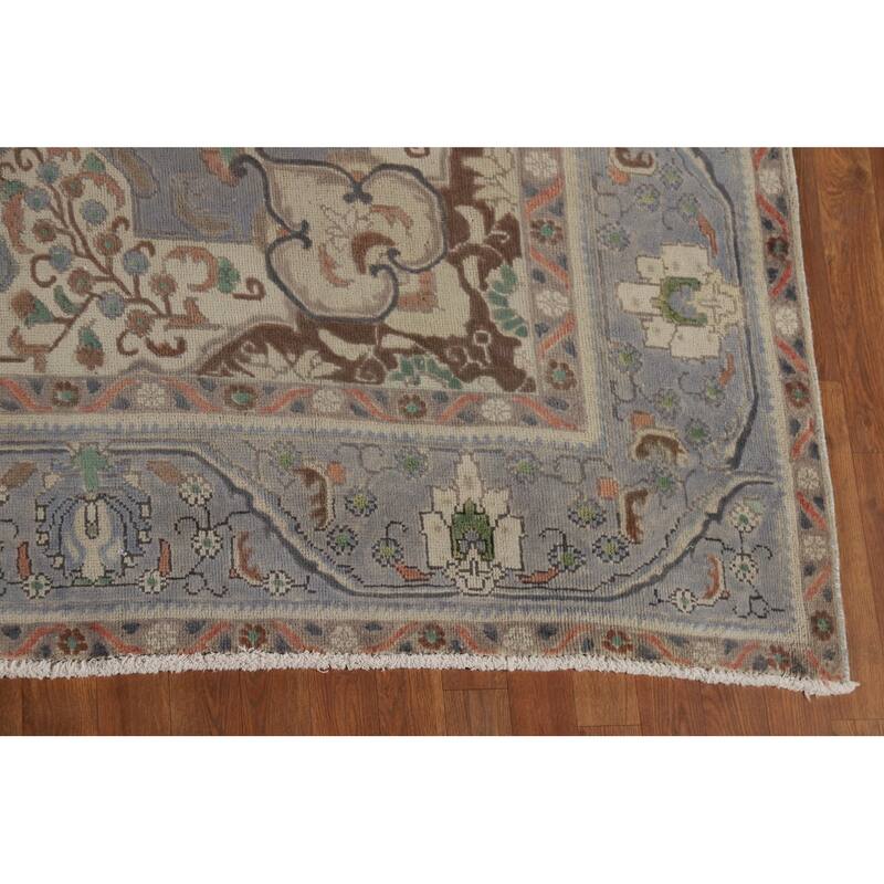 Blue Tabriz Vintage Persian Area Rug Hand-Knotted Wool Carpet - 9'5" x 12'4"