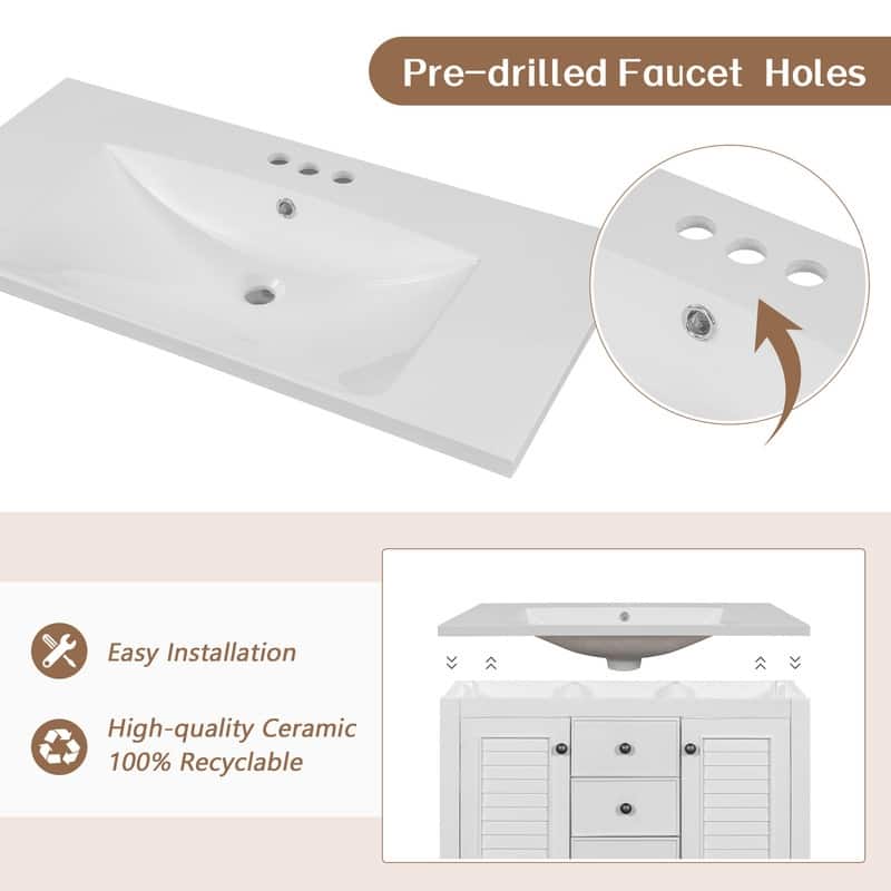 36" Bathroom Vanity with/without Sink, Bathroom Vanity Cabinet with 2 Cabinets and Drawers, Open Shelf, Solid Wood Frame