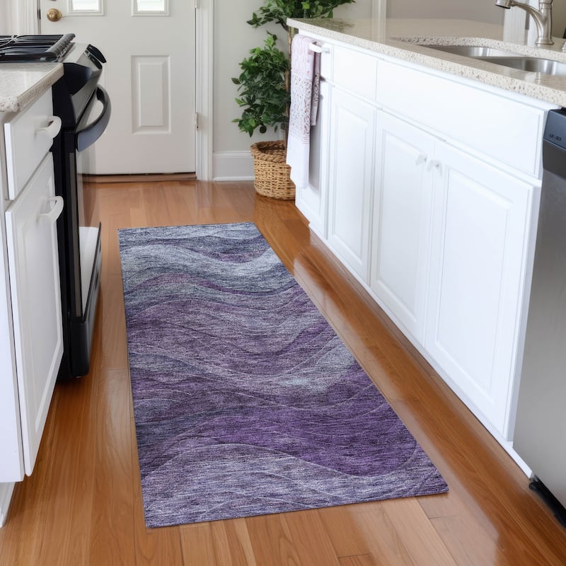 Premium Washable Super Soft Modern Waves Mayfield Rug - Purple - 2'3" x 7'6"