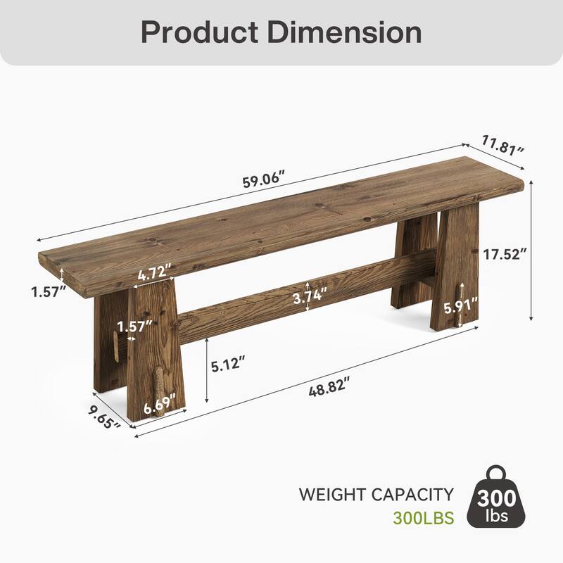 59-Inch Solid Wood Bench with Sturdy Frame