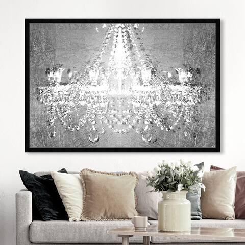 Oliver Gal 'Dramatic Entrance Chrome' Fashion and Glam Framed Wall Art Prints Chandeliers - Gray, White