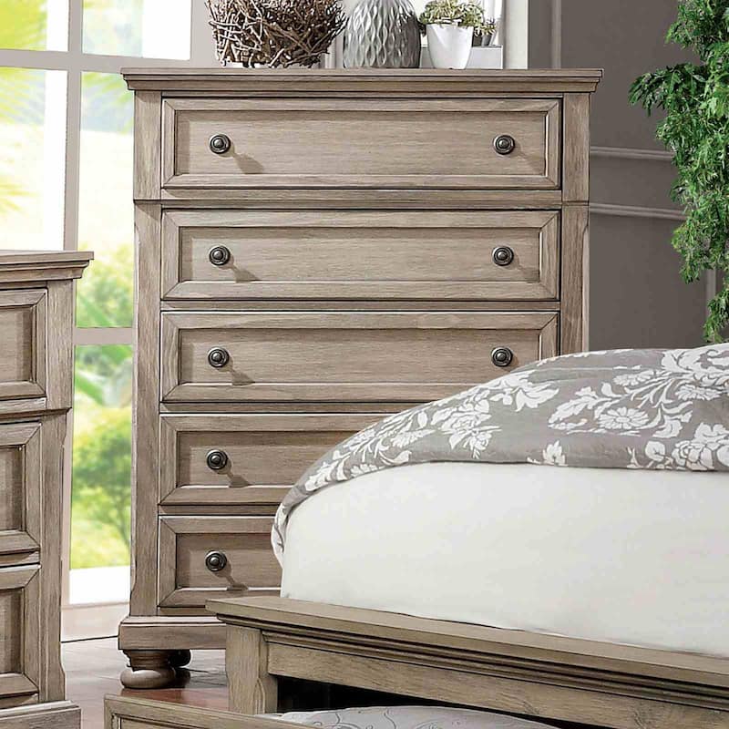 Gray Finish Transitioanl Bedroom Set with USB Charger on Nightstand