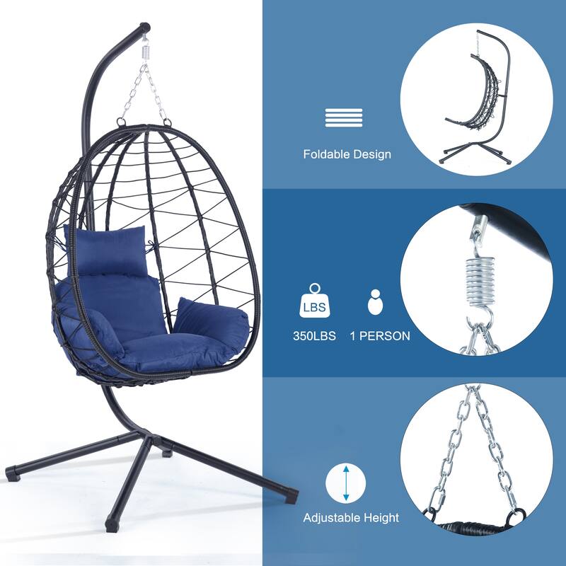 Rattan Hanging Chair with Stand & Cushion