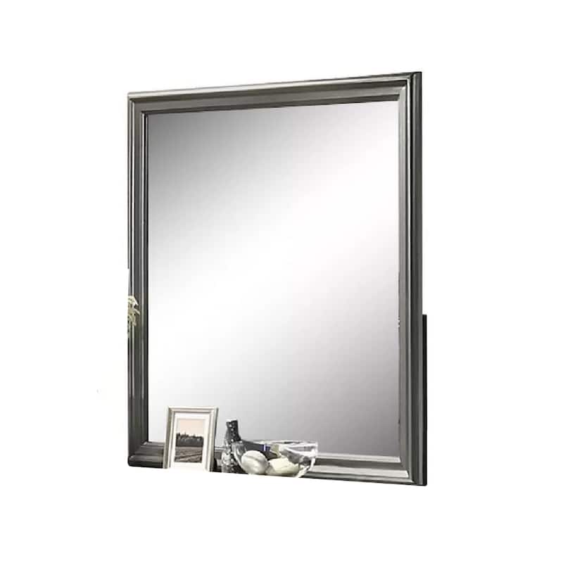 Modern Dresser Mirror, Dark Gray, Square 38 Inch Solid Wood Frame - Dark Gray