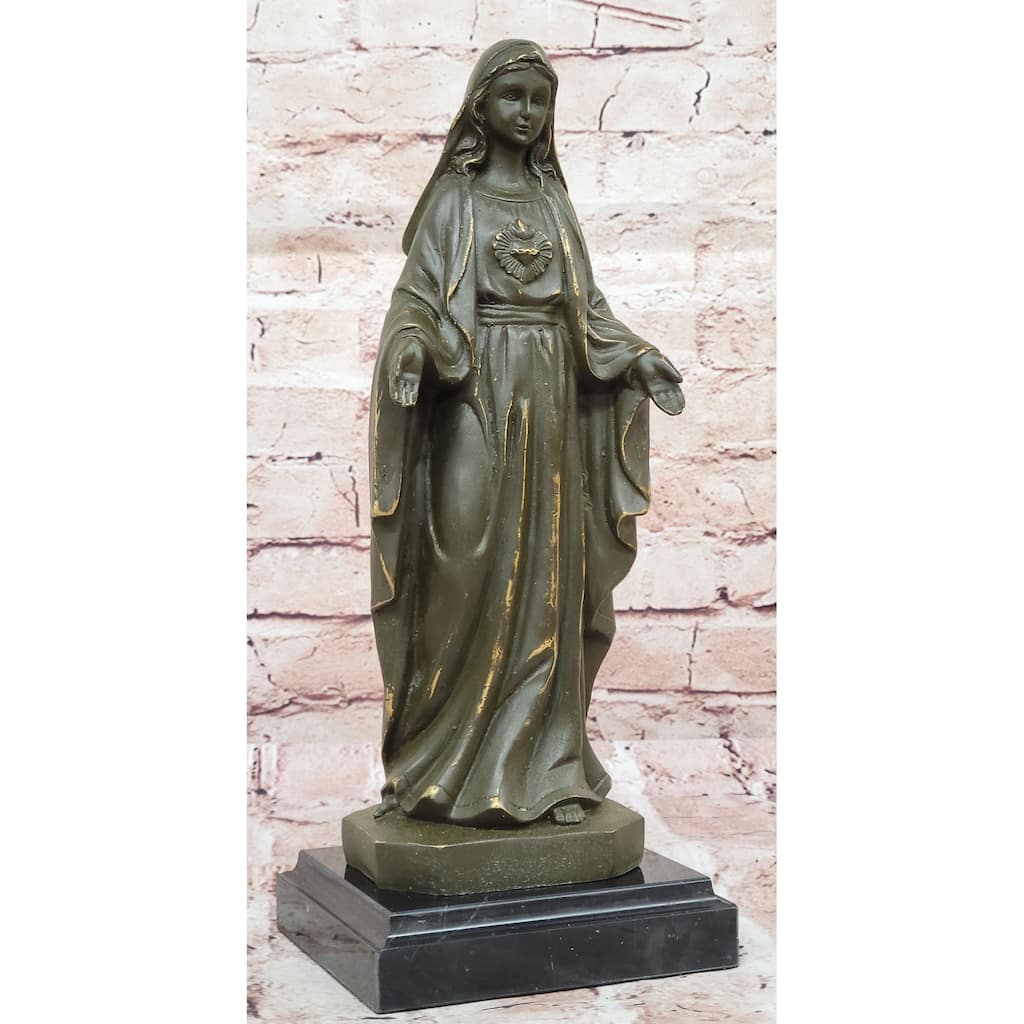 Immaculate Heart Of Mary Bronze Sculpture - Religious Christian Virgin Mary Art