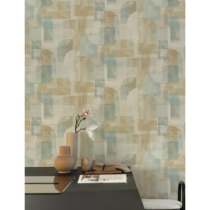 Chesapeake Cassandra Teal Block Geometric Wallpaper