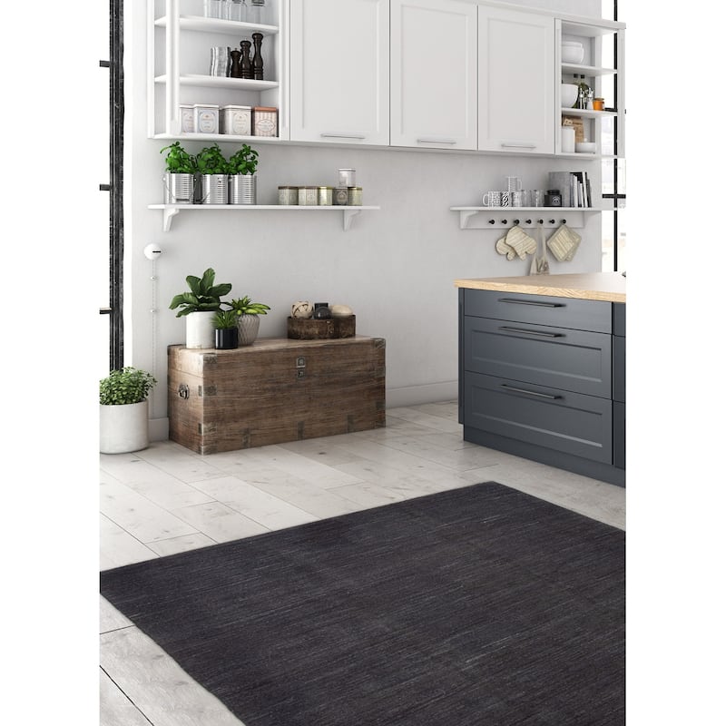 ECARPETGALLERY Flat-Weave Natural Black Wool Kilim - 7'5 x 8'2