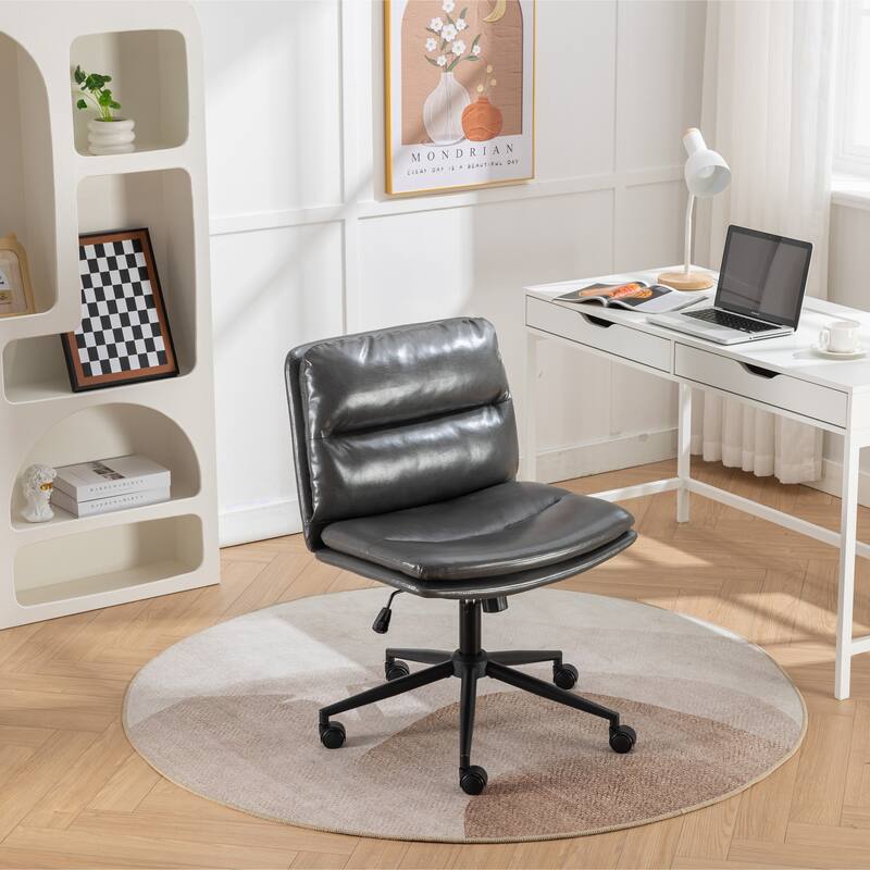 Office Chair,Armless Desk Chair, Modern Swivel Vanity Chairs with Thickened Cushion, Wide Seat Computer Chair for Small Space - Grey
