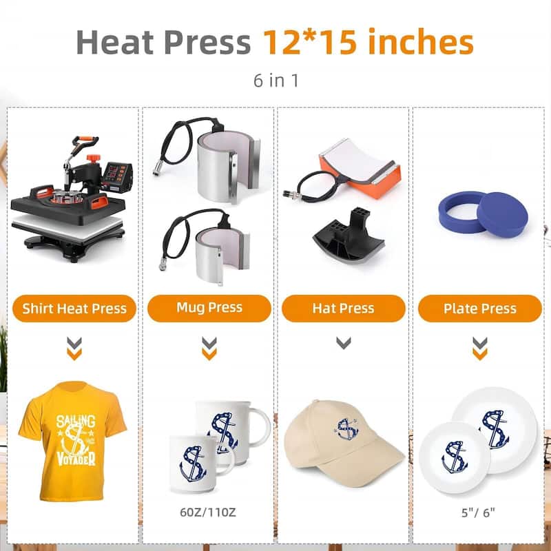 Heat Press Machine, 12" X 15" Professional Sublimation Machine, 6 in 1 Heat Press Machine for T-Shirts
