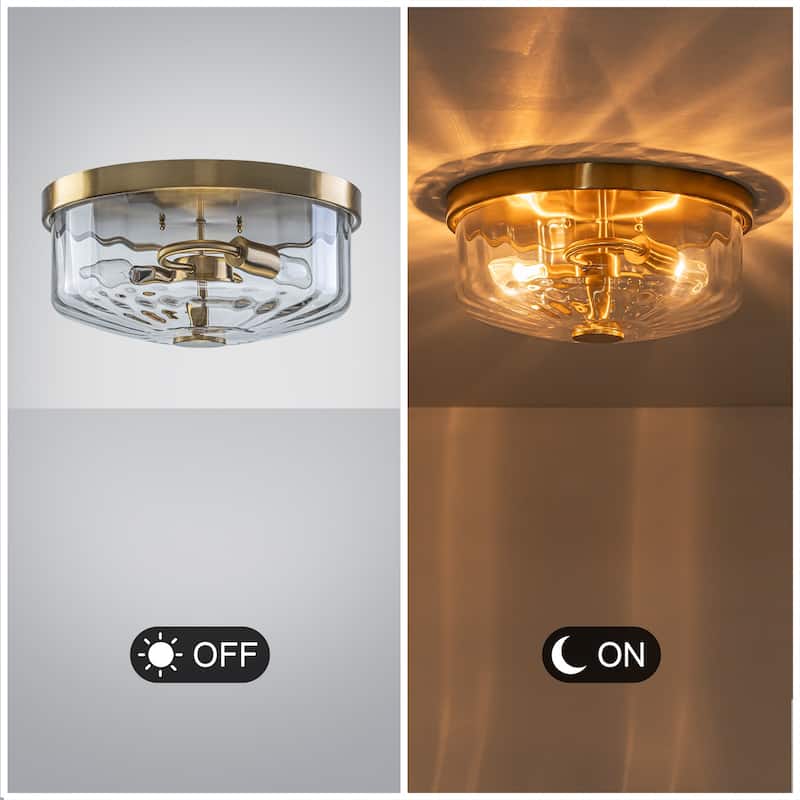 Industrial 2-Light Flush Mount Ceiling Light with Ribbed Glass Shape - 11.8-in W x 5.12-in H