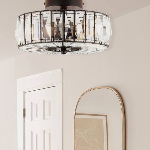 River of Goods Crystalline Oil Rubbed Bronze and Crystal 11.25-inch Semi-Flush Mount Ceiling Light - 11.5" x 11.5" x 6.375"