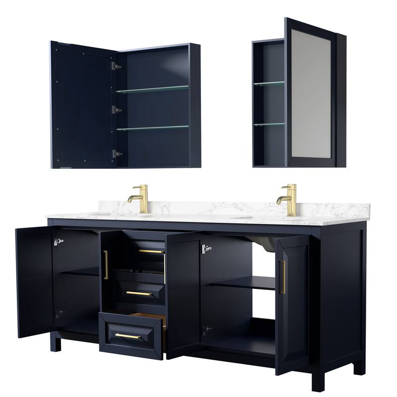 Daria 80 Inch Double Vanity, Cultured Marble Top, Medicine Cabinets