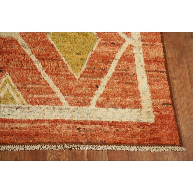 Orange Moroccan Oriental Area Rug Handmade Bedroom Wool Carpet - 6'8" x 9'11"