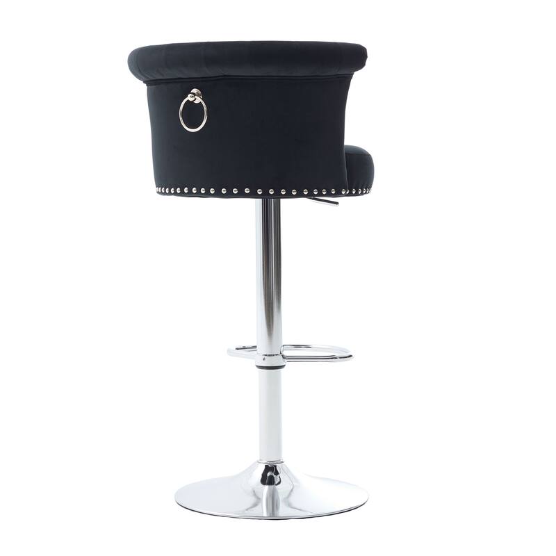 Adjustable Velvet Swivel Bar Stools with Metal Leg (Set of 2)
