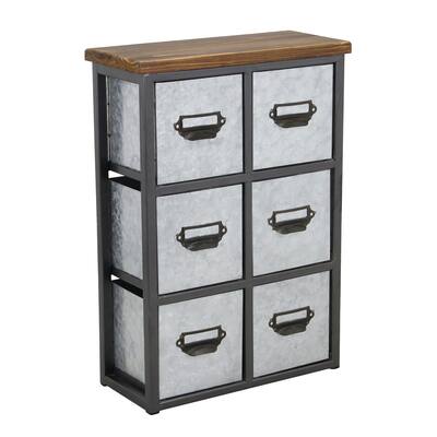 Gray Galvanized Metal Short 6 Drawer Desk Organizer