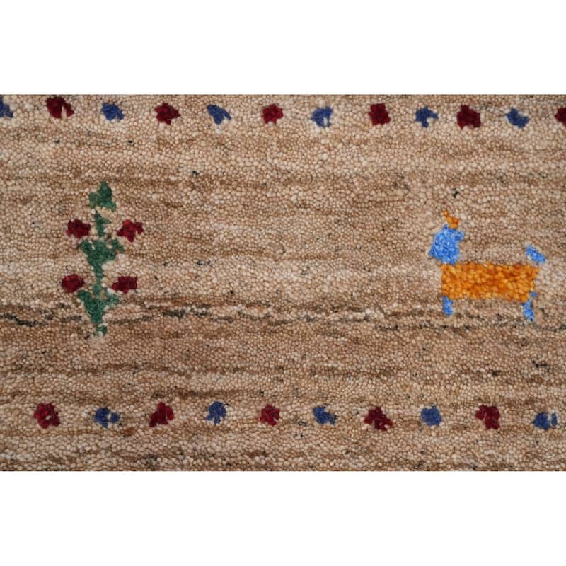 Hand Knotted Oriental 100% Wool Carpet Tribal Animal Pictorial Brown Gabbeh Runner Rug - 8' 10'' X 2' 9''