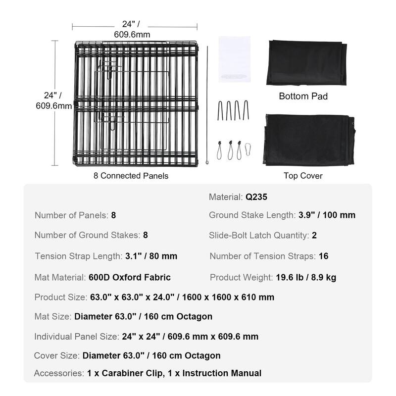 Foldable Dog Playpen 8 Panel Metal Fence for Small Medium Pets 24 Inch
