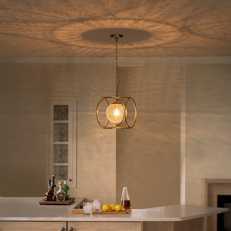 11.5" Metal Frame Clear Crackled Glass Globe Pendant Light Modern - Dia.11.5-in