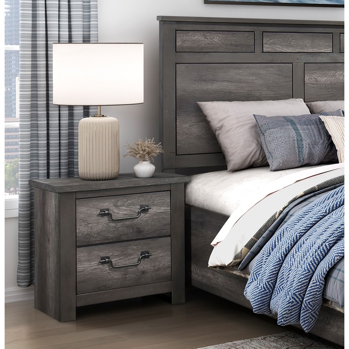 Two-Drawer Nightstand, Traditional Design, Wooden Bedside Cabinet