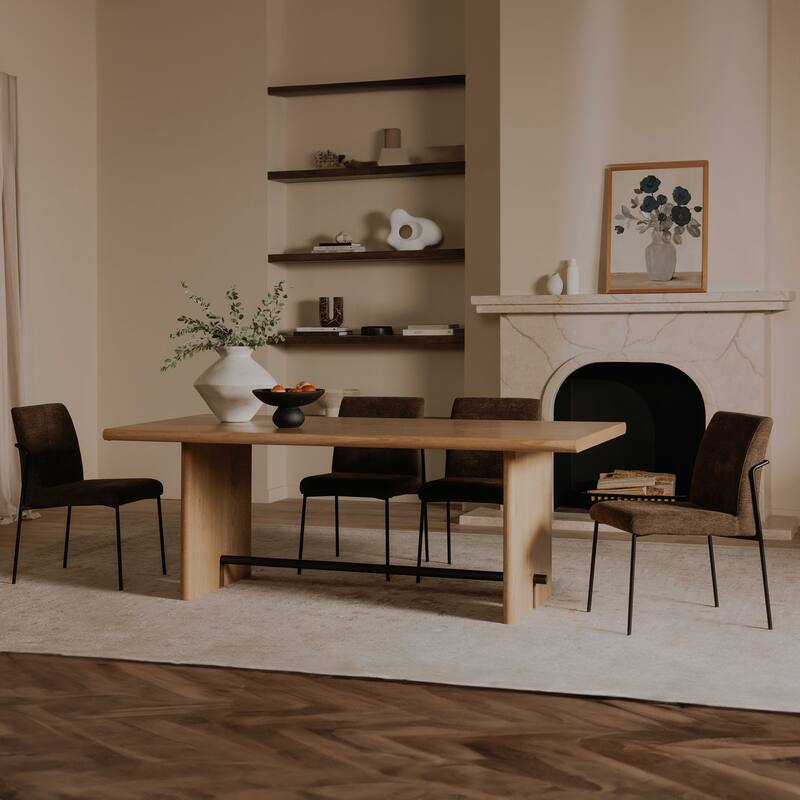 NADAAL STUDIOS Soryn Dining Chair, Curved Metal Frame, Foam Cushioned Seat and Back, Dark Brown Upholstery - Set of 2