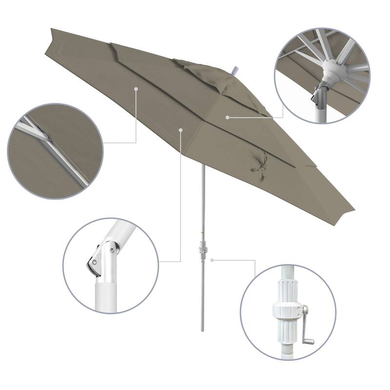 California Umbrella 11' Golden State Series Patio Umbrella White Aluminum Frame Crank Lift Collar Tilt Pacifica Pacific Blue