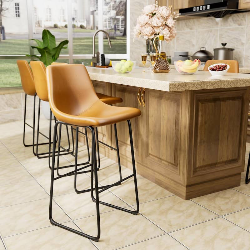 Furniwell 41.3 Inch High Faux Leather Counter Bar Stool, Set of 2