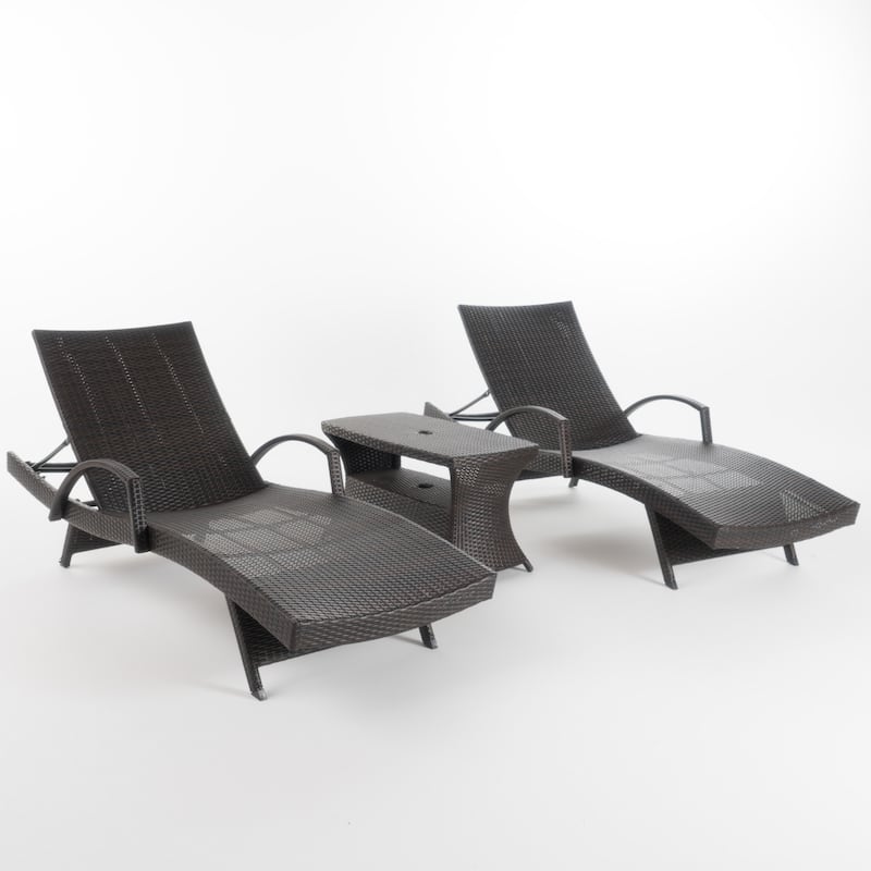 Pacific Outdoor 3-piece Wicker Armed Chaise Lounge Set by Christopher Knight Home - Brown