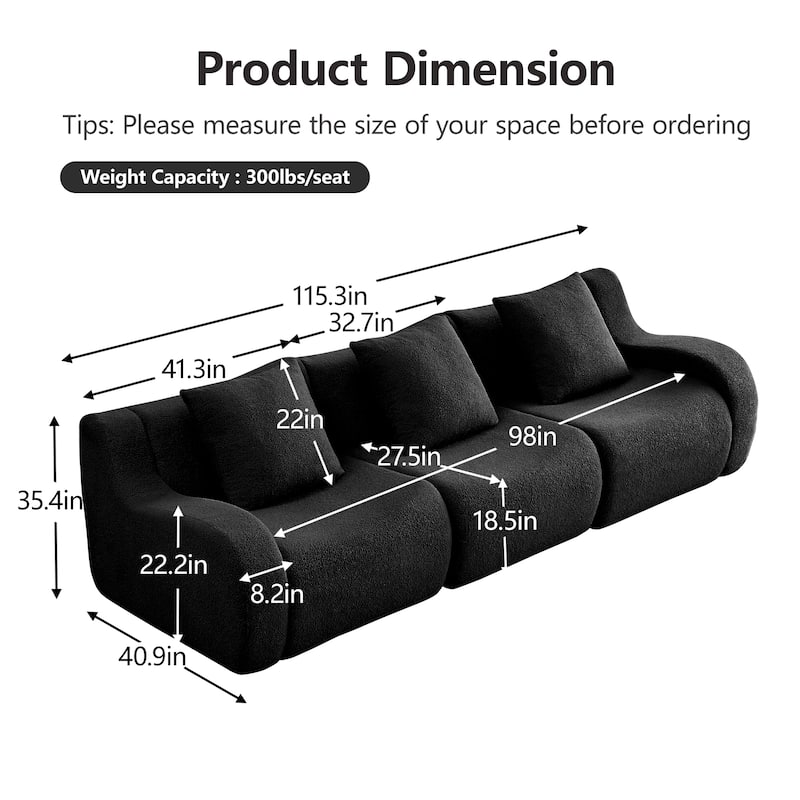 GDF Studio - Fairford 3-Seat Modular Sofa With Curved Armrests & Non-Slip Base