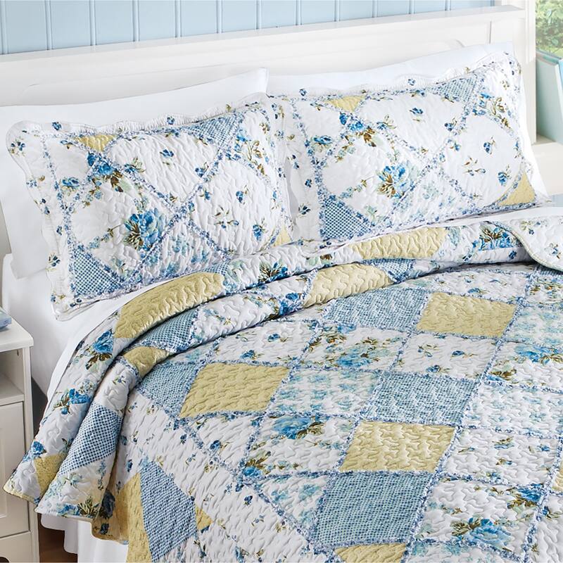 Layla Trellis Design Scalloped Edge Pillow Sham - Blue - 20.000 x 13.000 x 0.300
