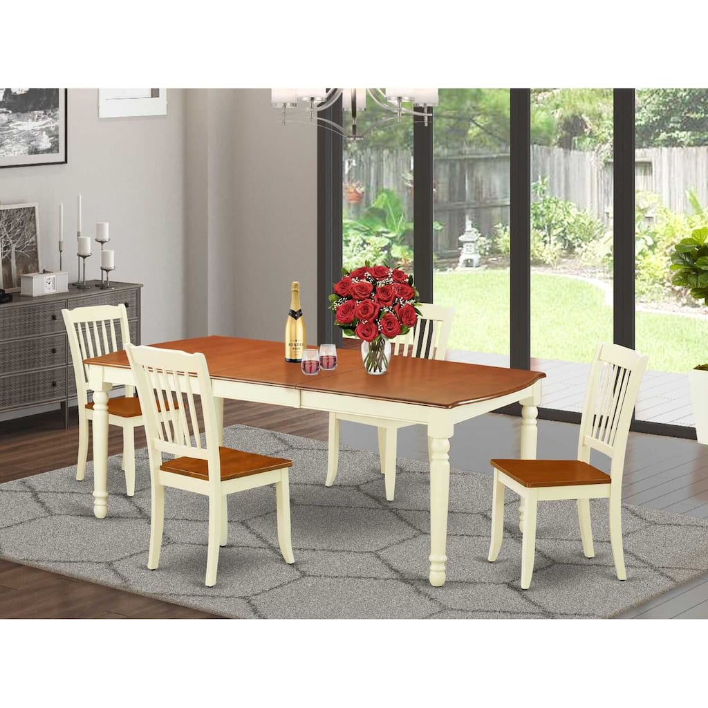 Asian Fusion Dining Set - 5pc Rectangular Table & 4 Chairs - 60/78 Inch Extendable